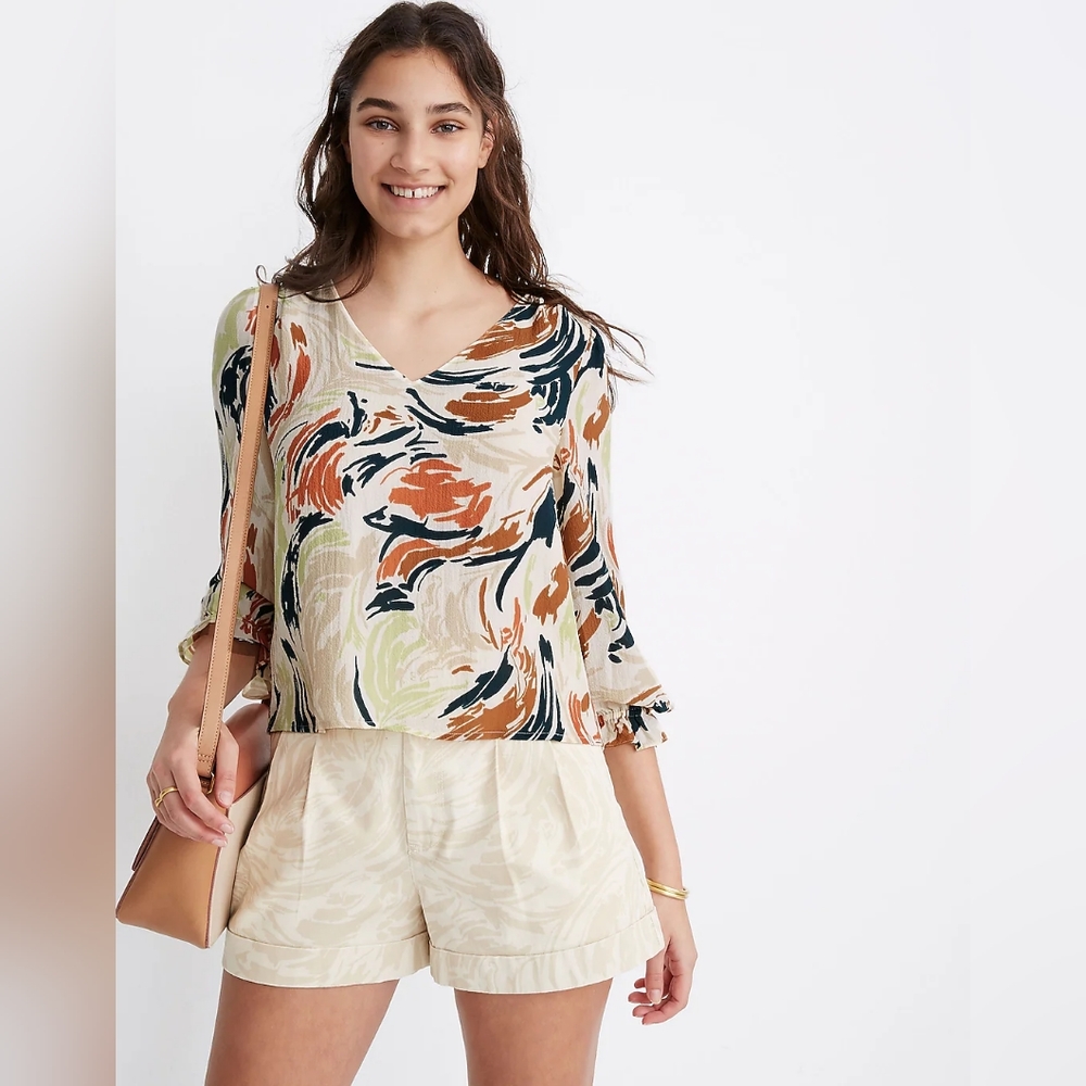 Madewell V-Neck Ruffle-Cuff Top in Brushing Up
